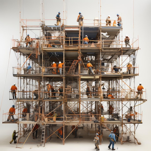 Workers are building a building using scaffolding Generative AI