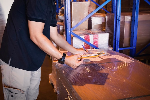 Workers Checking Stock of Package Boxes Inventory Management Supplies Warehouse