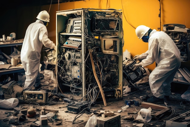 Workers Dismantling And Recycling Old Appliances And Electronics Generative AI