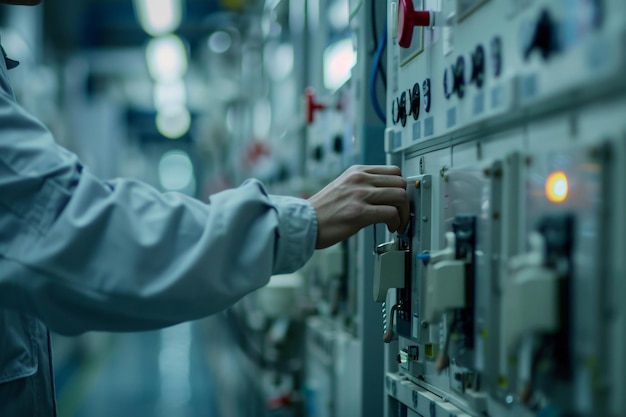 workers hand of a Integrating modern machine technologies into industrial work in laboratory