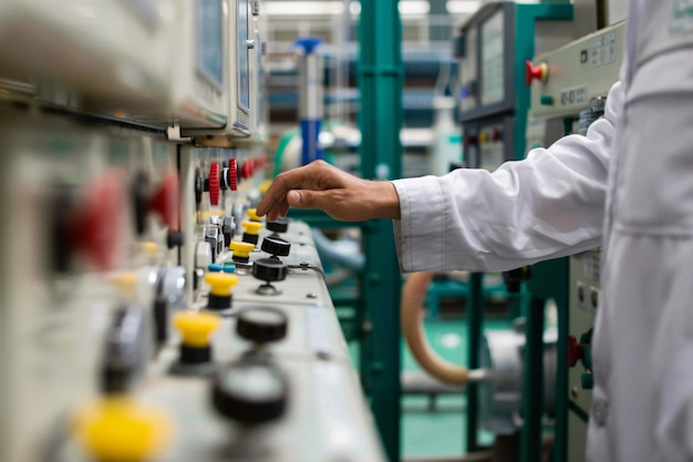 workers hand of a Integrating modern machine technologies into industrial work in laboratory