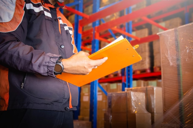 Workers Holding Clipboard his Doing Inventory Management Packaging Boxes Storage Shipping Warehouse