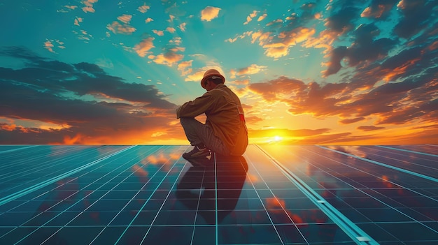 Workers installing solar cell farm power plant eco technology Solar panels on roof