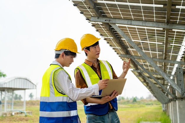 Workers installing solar panels for efficient energy in the city