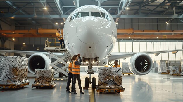 Photo workers loading cargo onto a plane