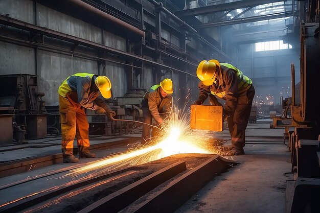 Workers operates at the metallurgical plant