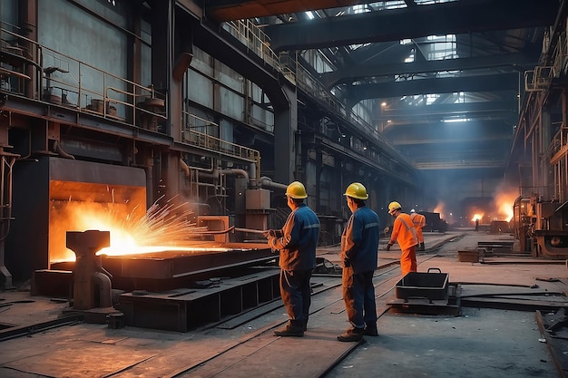 Photo workers operates at the metallurgical plant