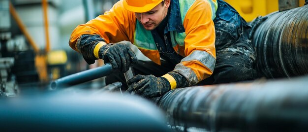 Photo workers preparing pipes for relining by cleaning