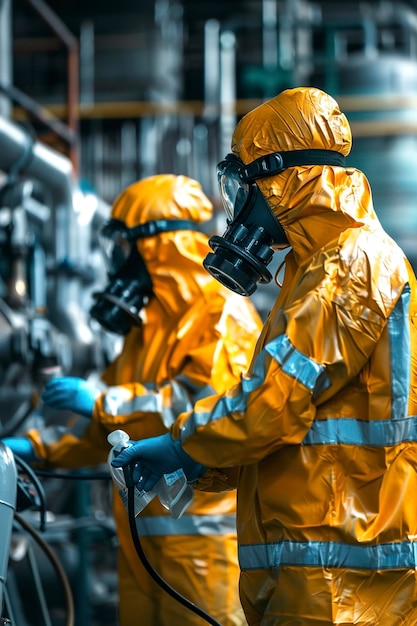 A Workers in protective suits with respiratory disease