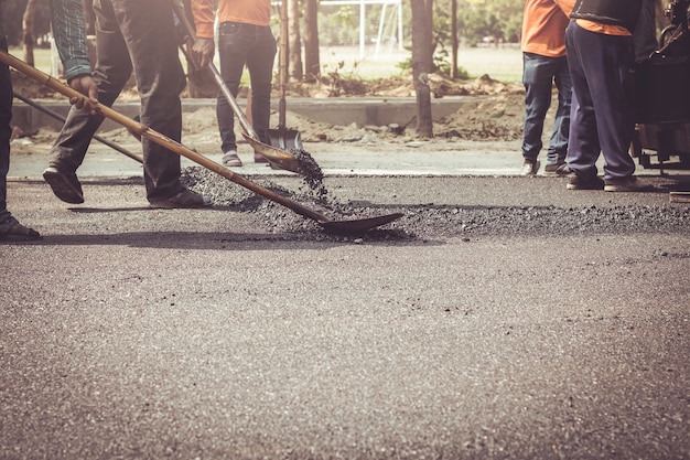 Workers on a road construction