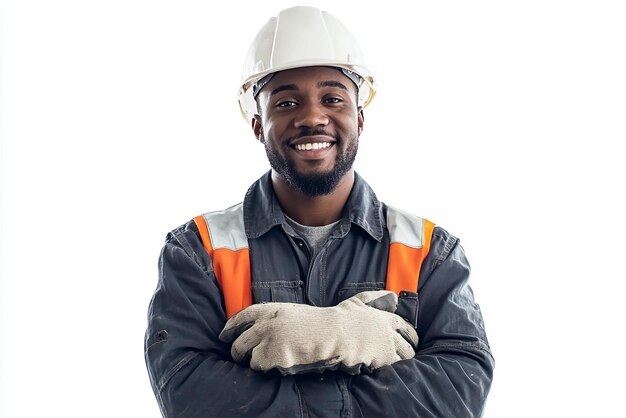 Workers smile on the white background happy Labor Day Europe Africa black people