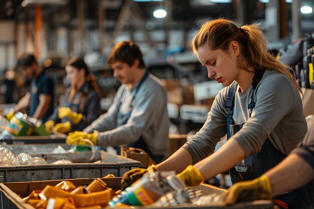 Workers Sorting Recycling in a Warehouse