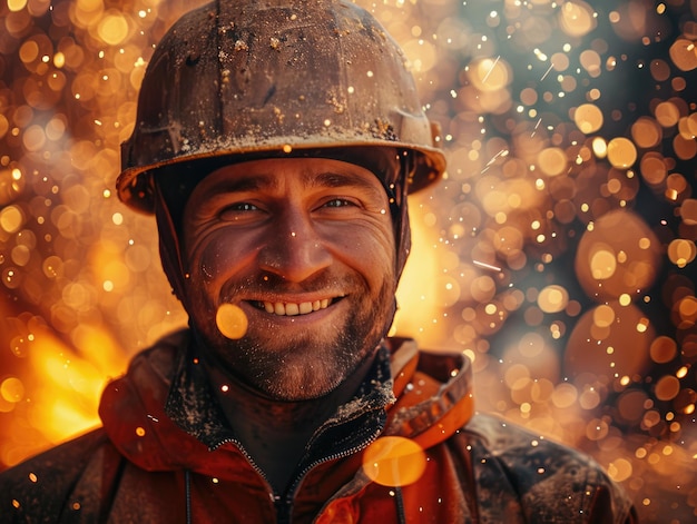 Workers wearing safety helmets in the steel plant workshop