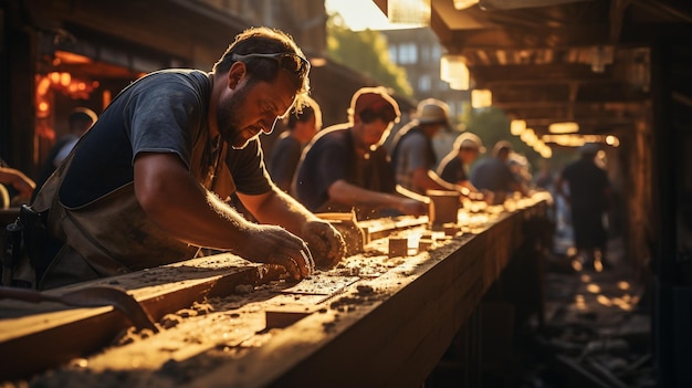 Workers working at heavy machinery at industrial plant