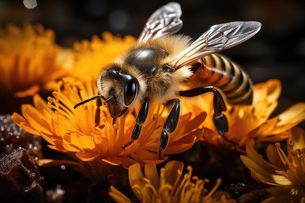 Working bee reaps vibrant nectar in the hive generative IA