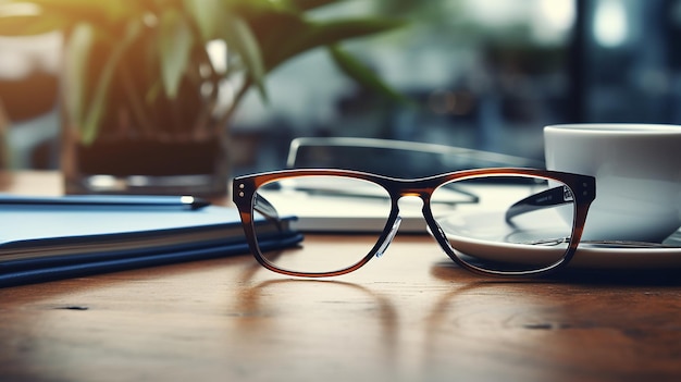 Working desk background with glasses