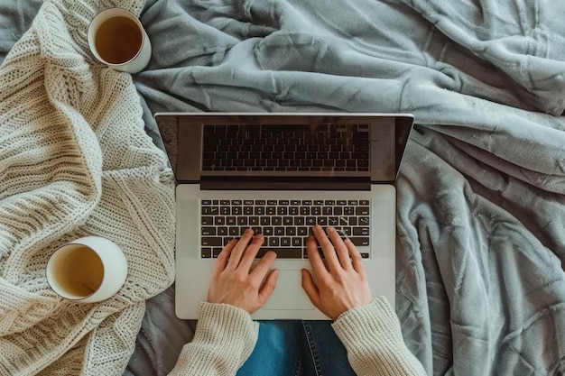 Working from home on a comfy blanket