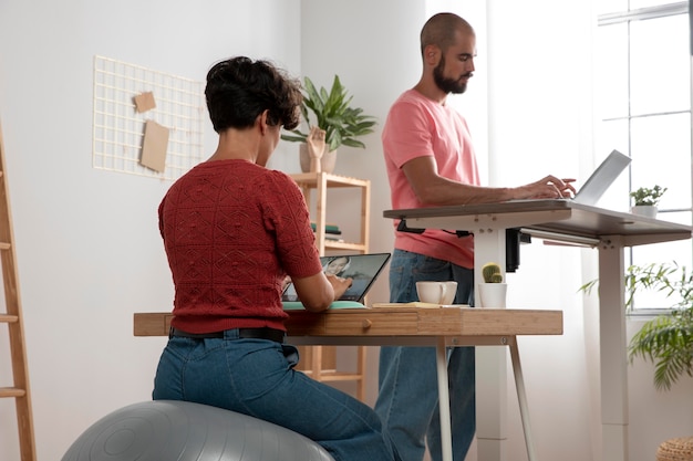 Working from home in ergonomic workstation