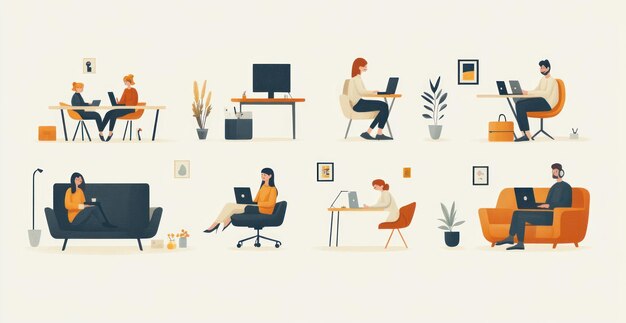 Photo working from home or office illustration