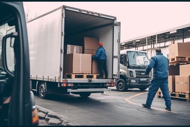 Working Men Unloading and Loading Cardboard Boxes