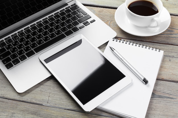 Working place, wooden table