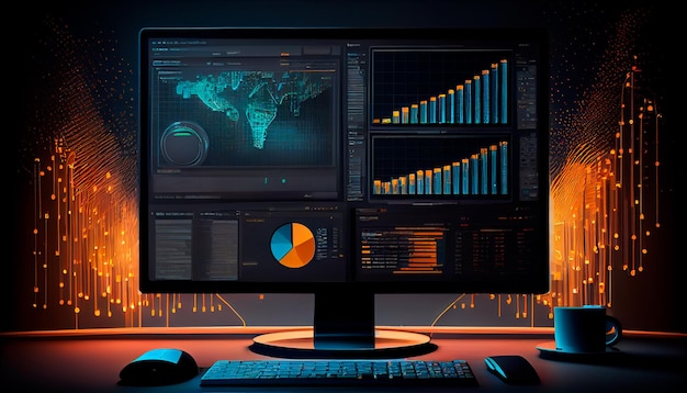 Working with the computer in business analytics working with business analysis and data management systems on the computer online document management and database related metrics Generative AI