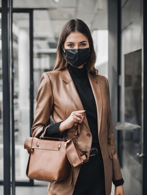 Working women at office masked woman at office