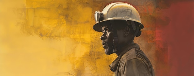 a workman with his hard hat in the sunlight in the style of panorama