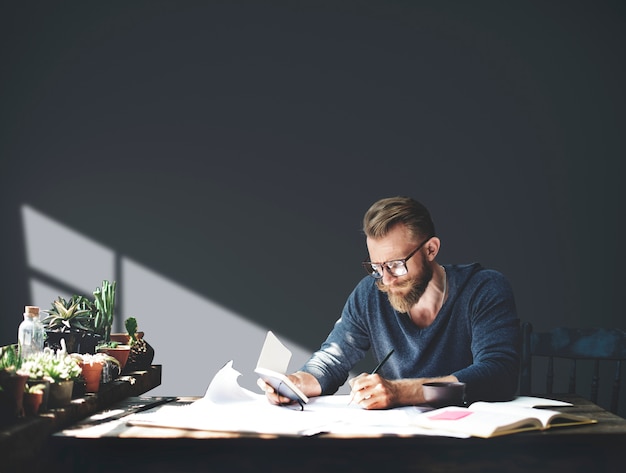 Workplace Businessman Working Planning Seriously Concept