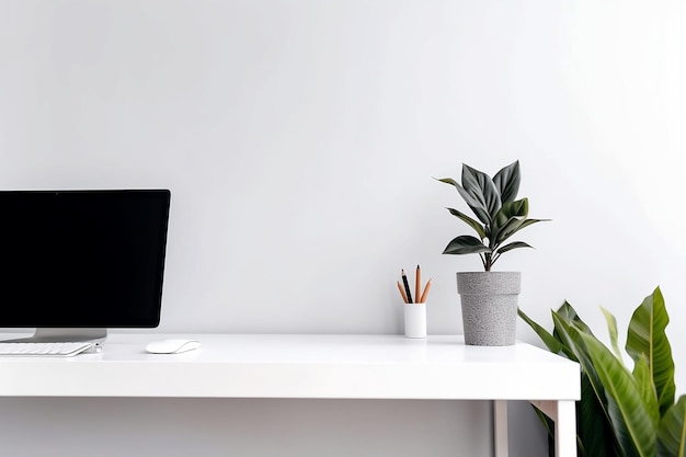 workspace with a white desk