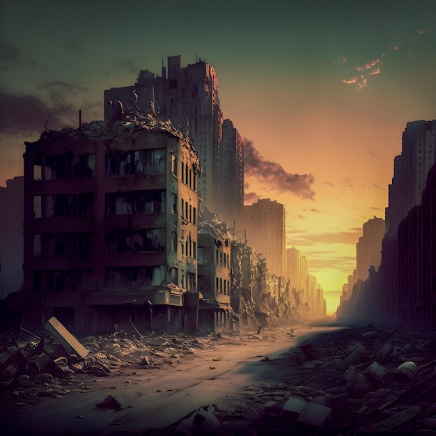 The world after the atomic bomb nuclear war postapocalyptic city abandoned city