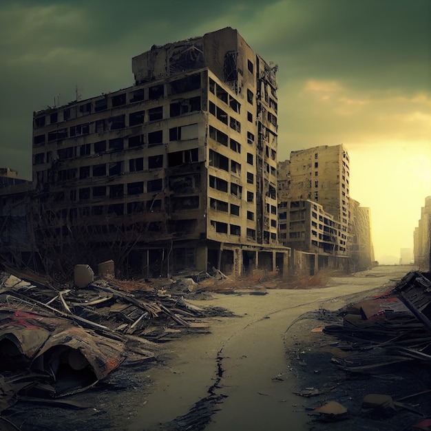 World after disaster and atomic war empty postapocalyptic city