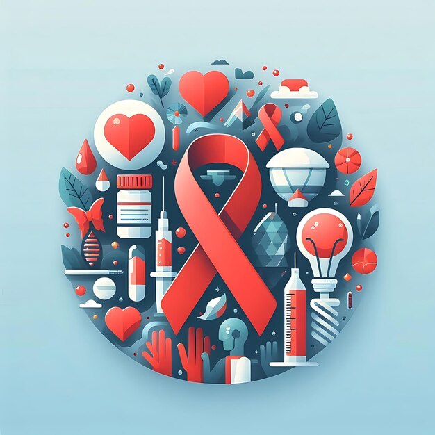 Photo world aids day day flat illustration typography 3d render