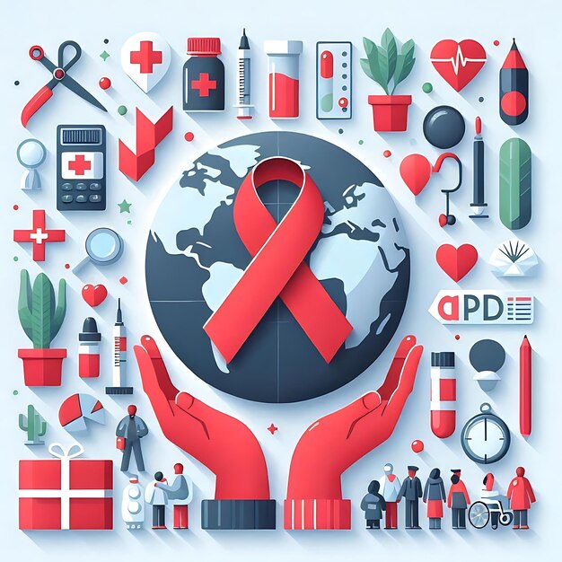 Photo world aids day day flat illustration typography 3d render