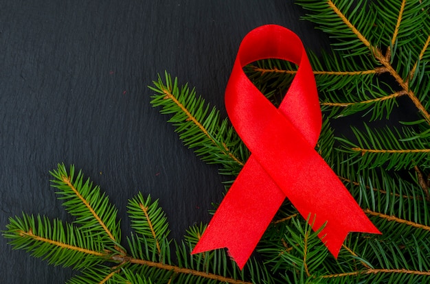 Photo world aids day, red ribbon, symbol.