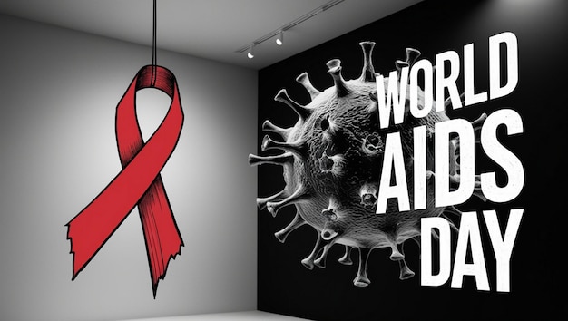 World Aids day with a red ribbon on it for social media post banner and poster Jpg