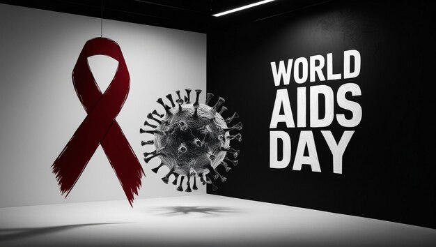 World Aids day with a red ribbon on it for social media post banner and poster Jpg