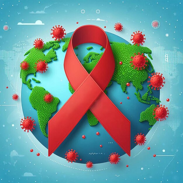 World Aids day with a red ribbon on it for social media post banner and poster Jpg