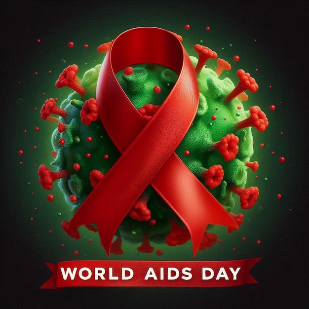 Photo world aids day with a red ribbon on it for social media post banner and poster jpg