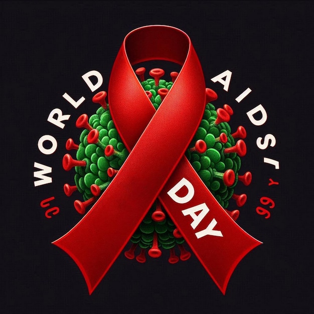 Photo world aids day with a red ribbon on it for social media post banner and poster jpg