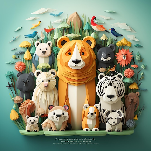 World Animal Day Artistic Exploration Charming illustrations of bears monkeys tigers lions giraf