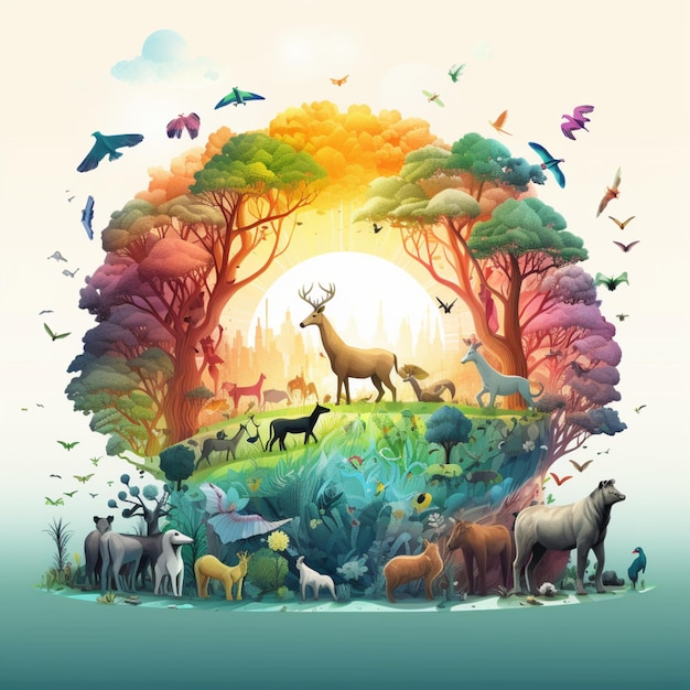 world animal day background with animals