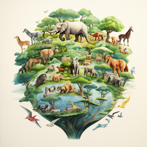 world animal day background with animals