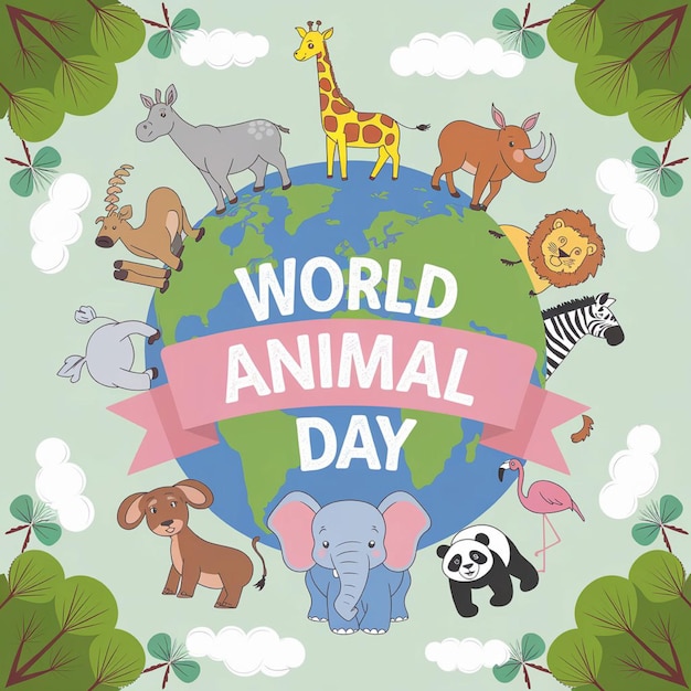 World Animal Day Celebration Poster Vector Image Illustration