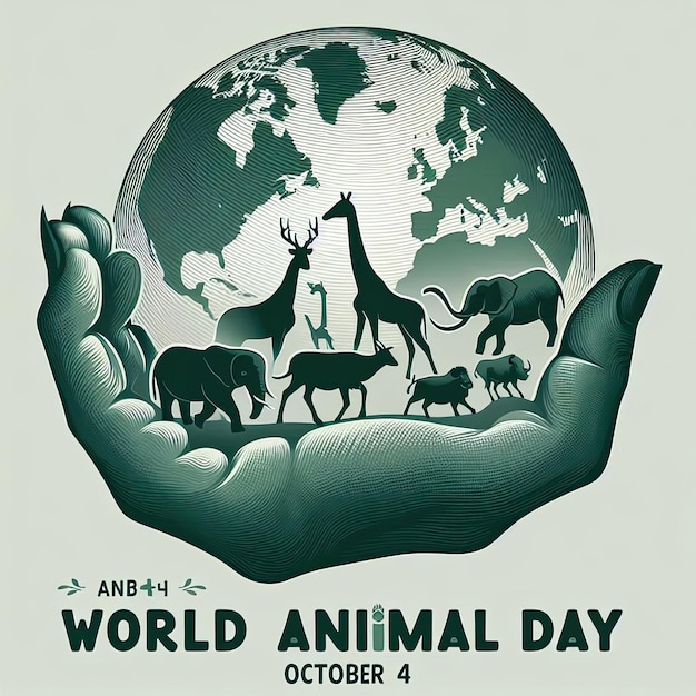 Photo world animal day with world map and animal on hand background celebrated on october 4