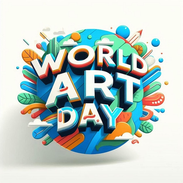 Photo world art day 3d text effect fully editable vector