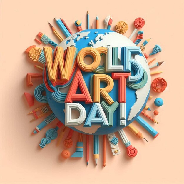 Photo world art day 3d text effect fully editable vector