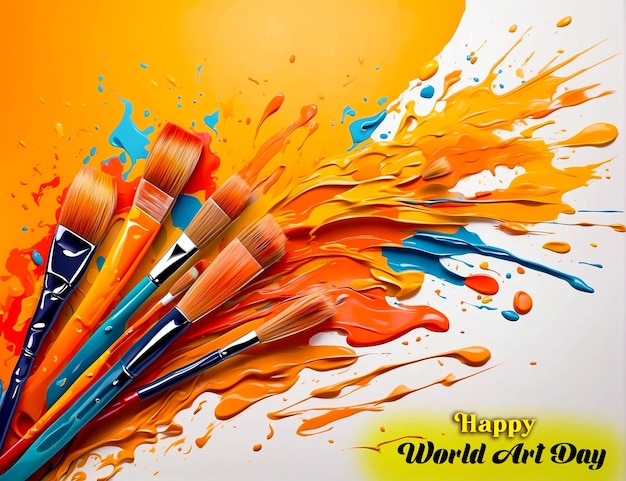 World Art Day April 15 A set of collection colorful brushes