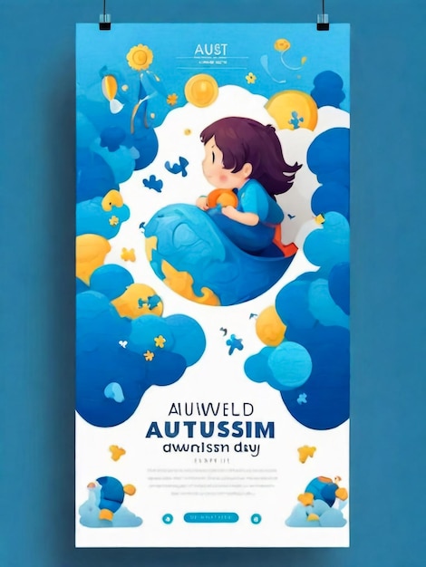 world autism awareness day illustration vertical banner poster template