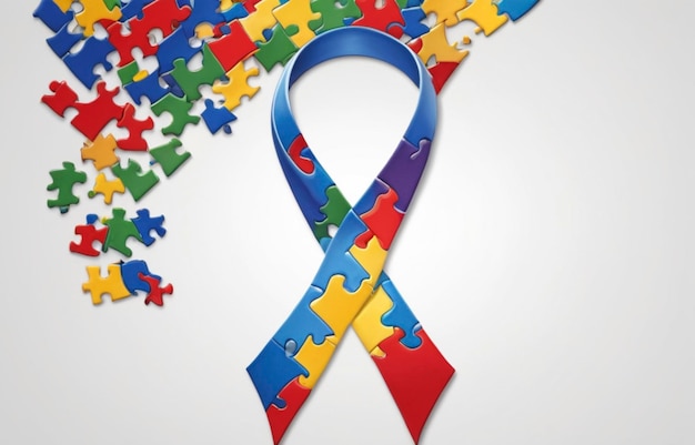 Photo world autism awareness day of multicolored puzzle ribbon pieces